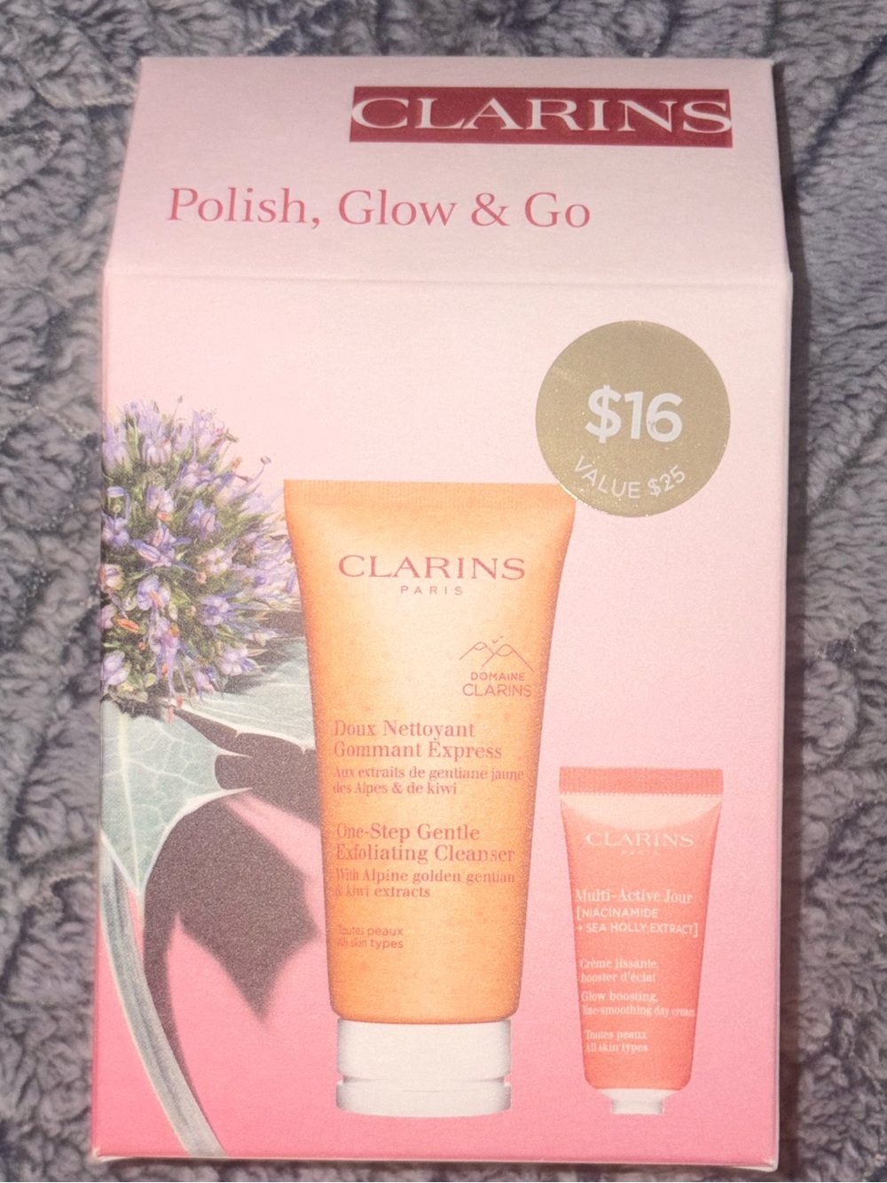 Clarins Pink & Peach Polish, Glow & Go Skincare Set